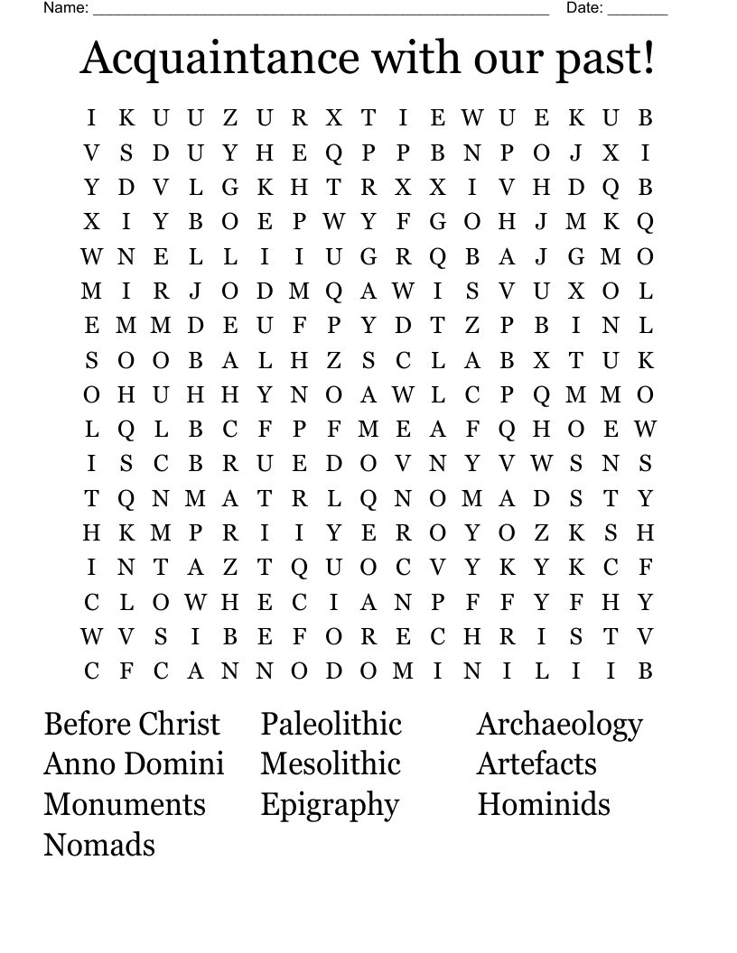 Acquaintance with our past! Word Search