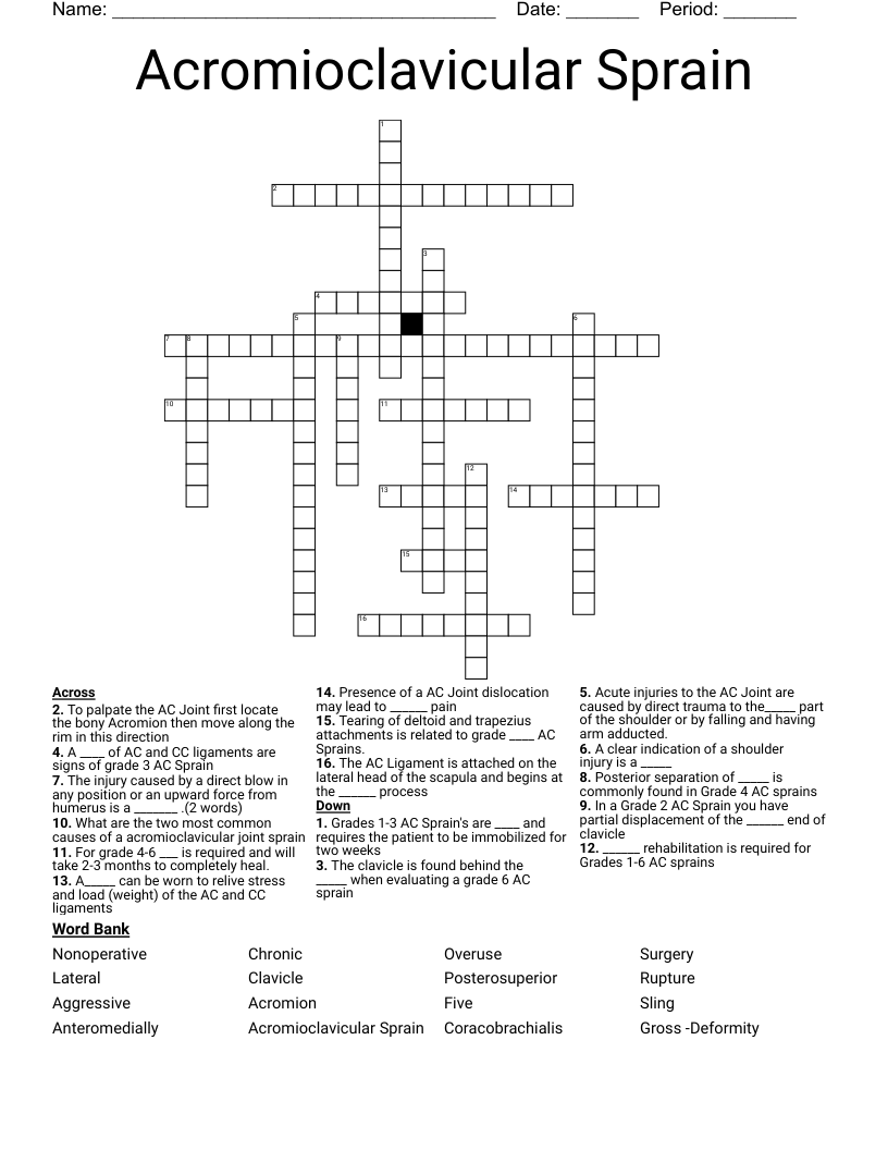 Acromioclavicular Sprain  Crossword