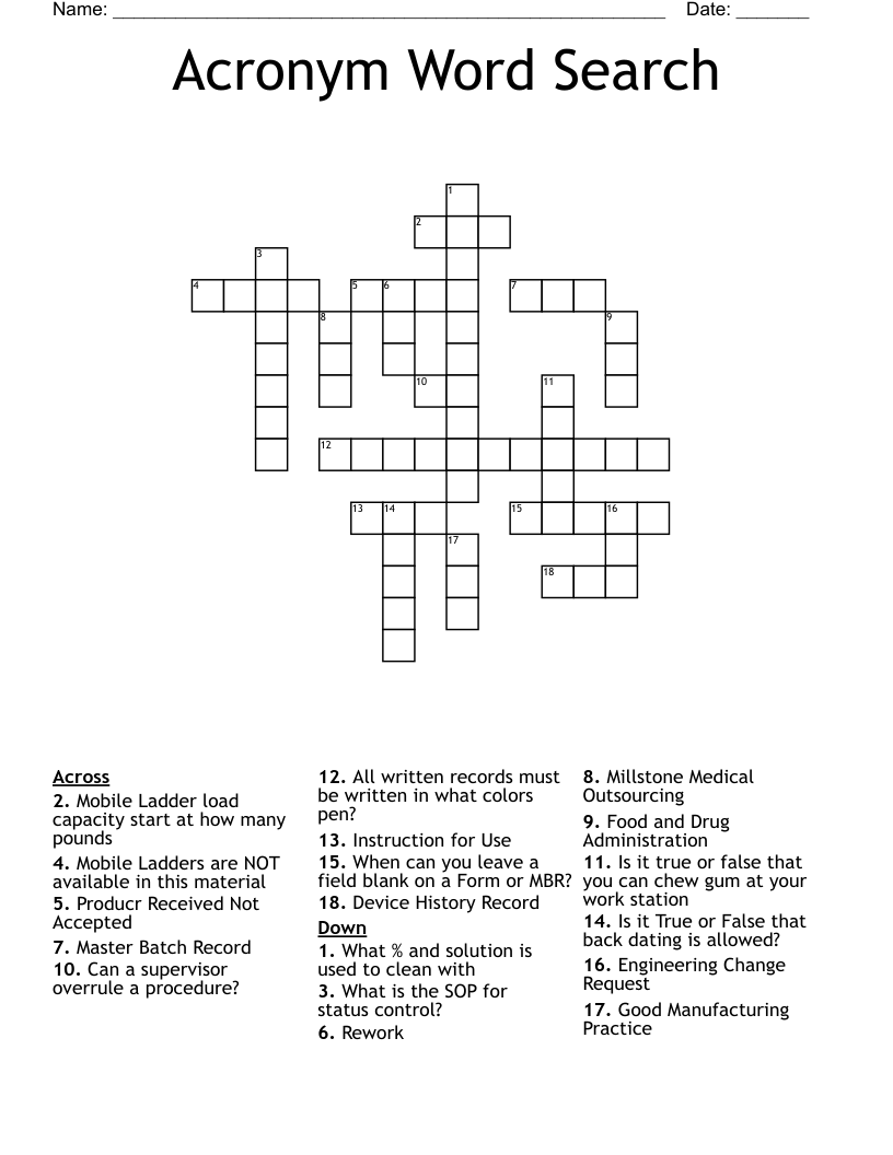Acronym Word Search Crossword