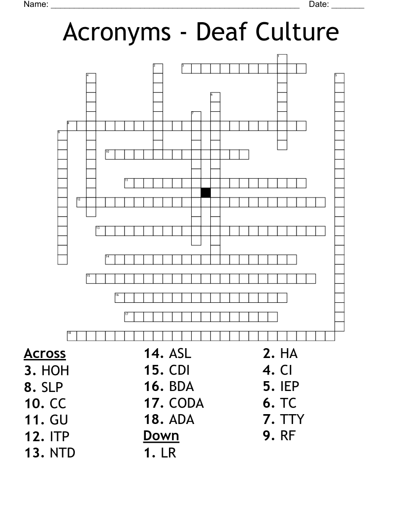 Acronyms - Deaf Culture Crossword