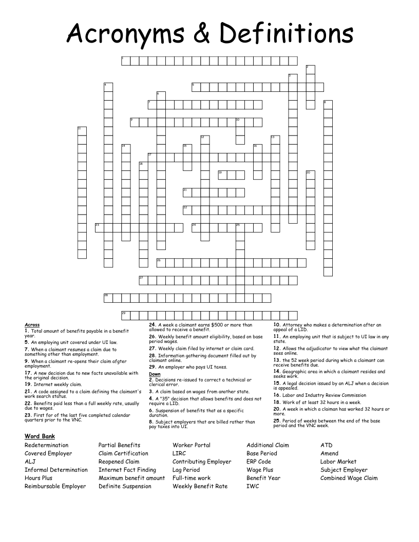 Acronyms & Definitions Crossword