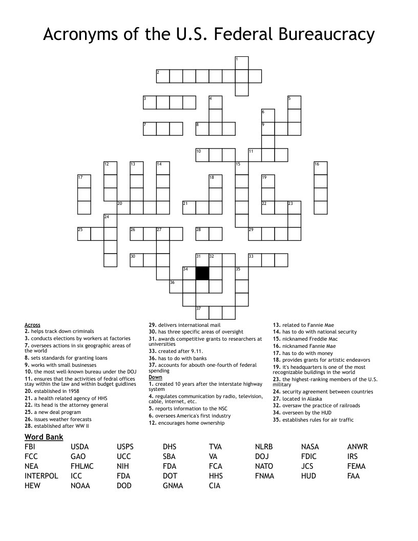 Acronyms of the U.S. Federal Bureaucracy Crossword