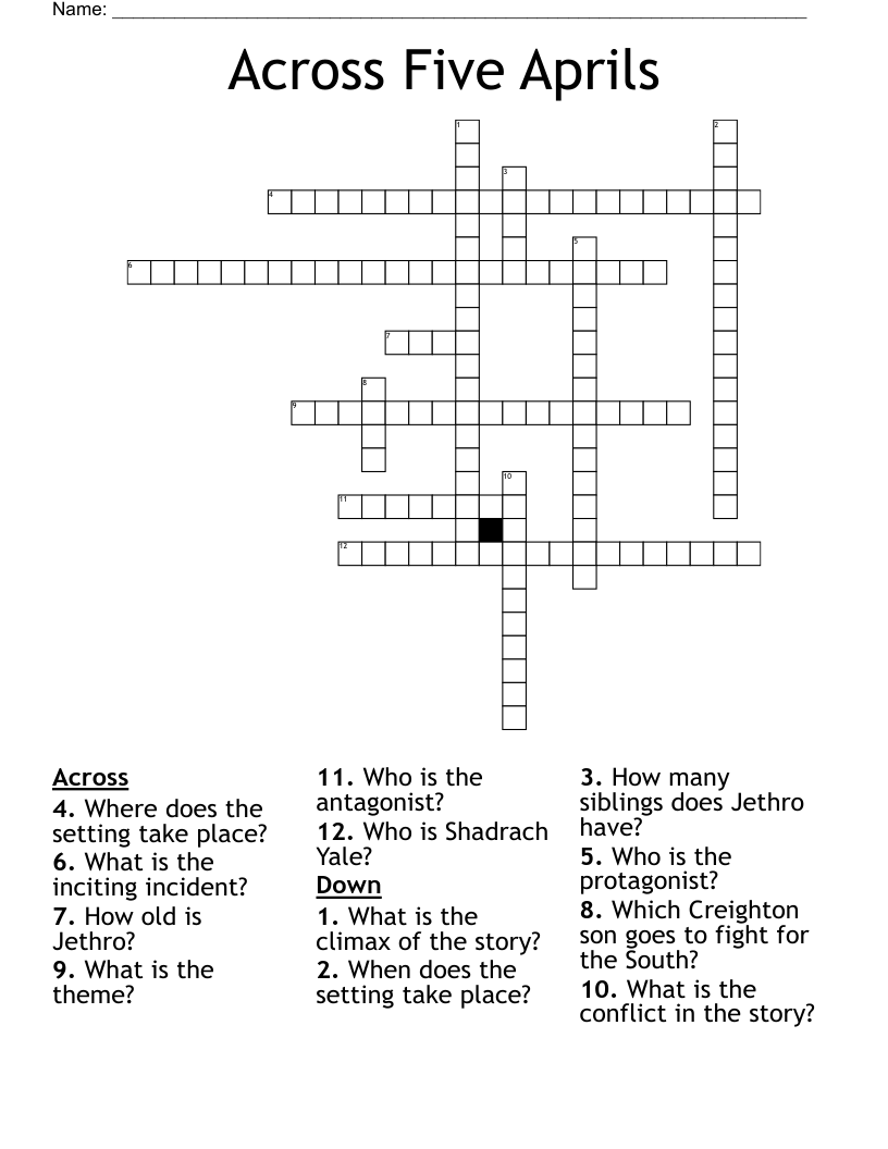 Across Five Aprils Crossword
