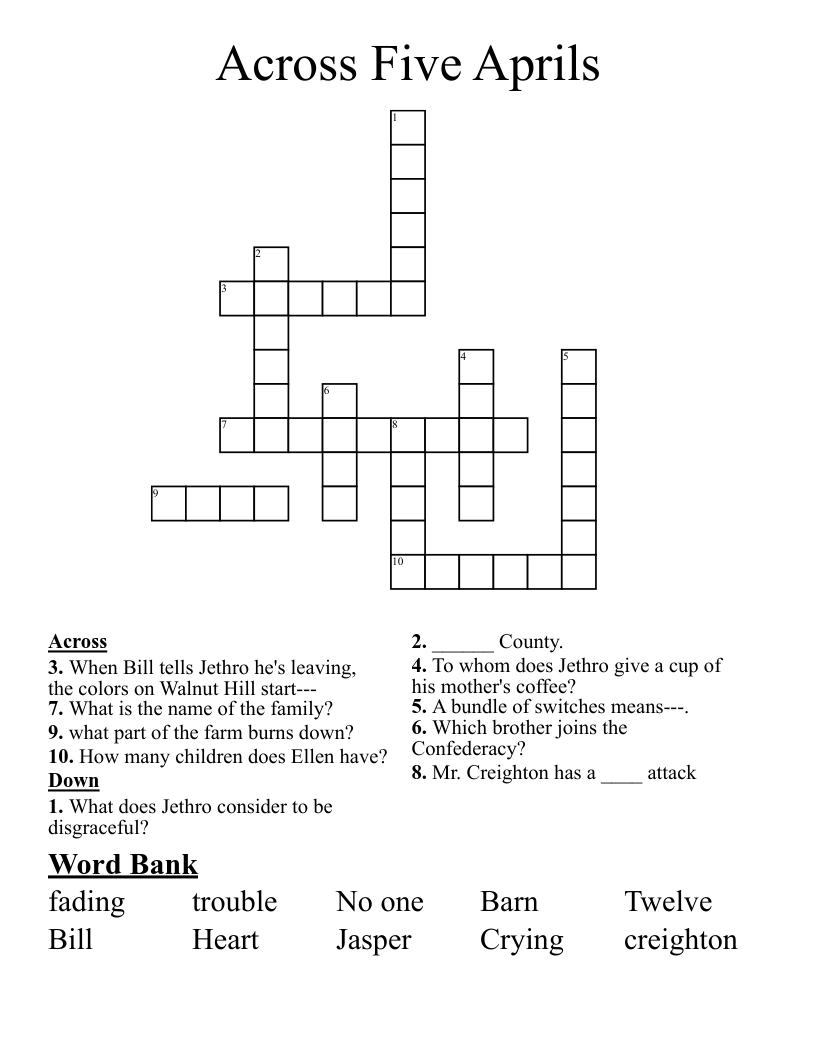 Across Five Aprils Crossword