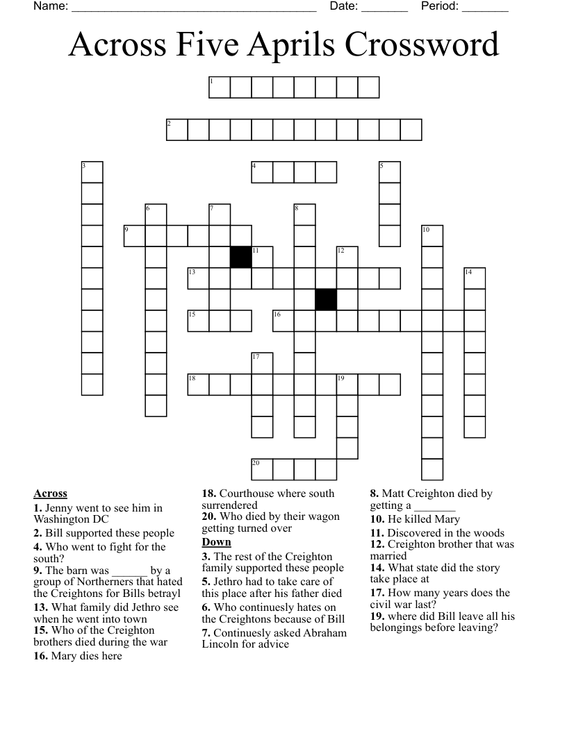 Across Five Aprils Crossword