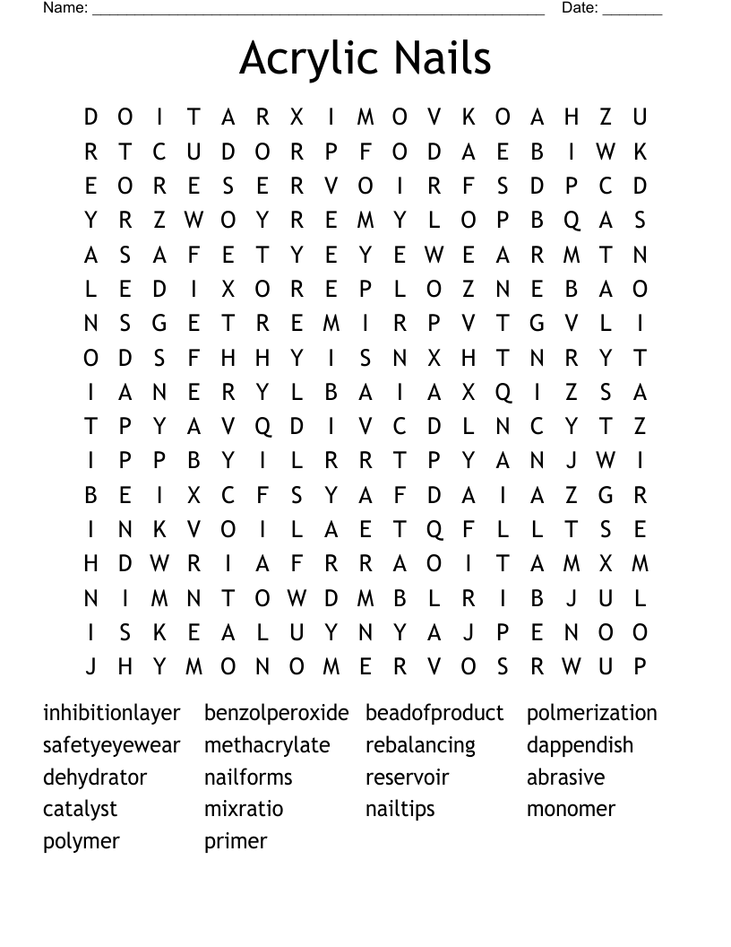 Acrylic Nails Word Search