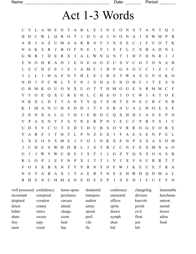 Act 1-3 Words Word Search