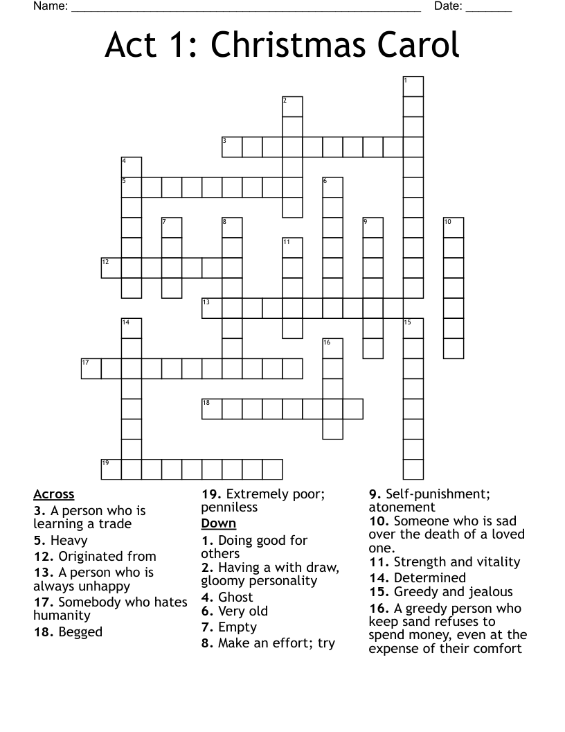 Act 1: Christmas Carol Crossword