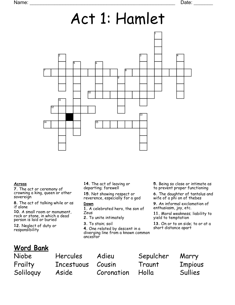 Act 1: Hamlet Crossword