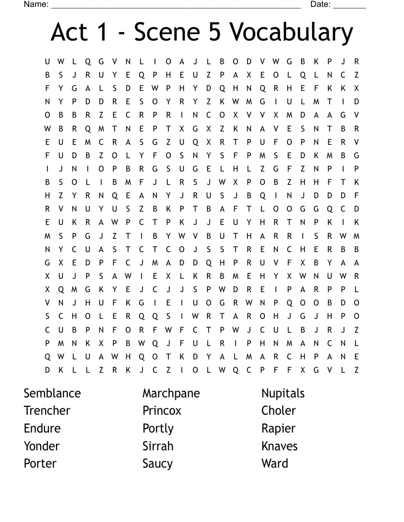 Act 1 - Scene 5 Vocabulary Word Search