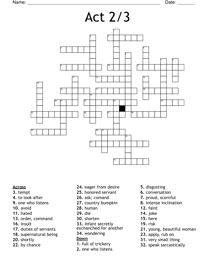 Act 2/3  Crossword