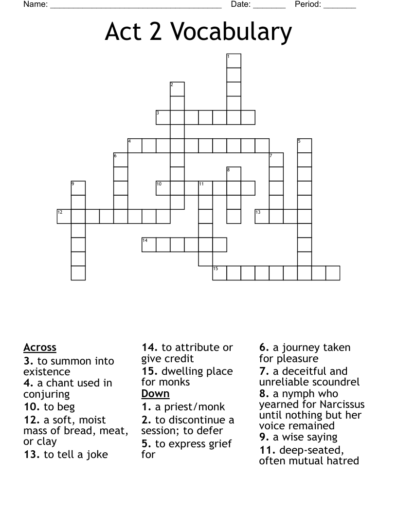 Act 2 Vocabulary Crossword