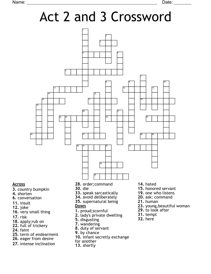 Act 2 and 3 Crossword
