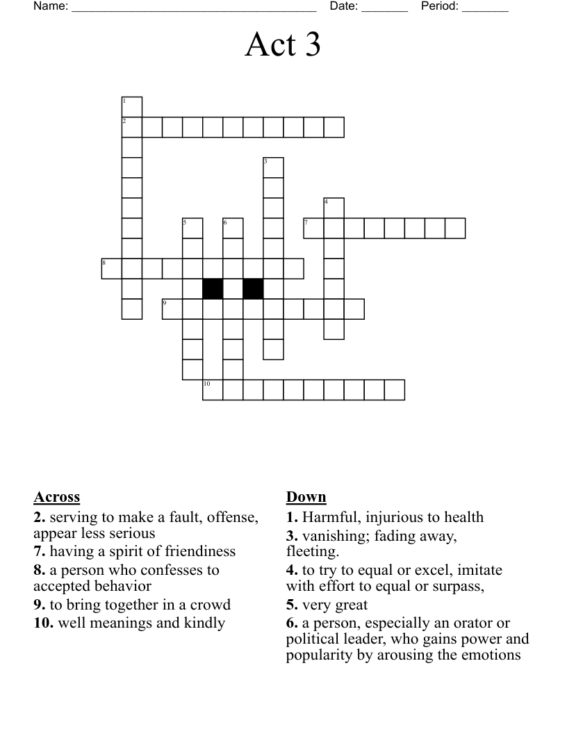 Act 3 Crossword
