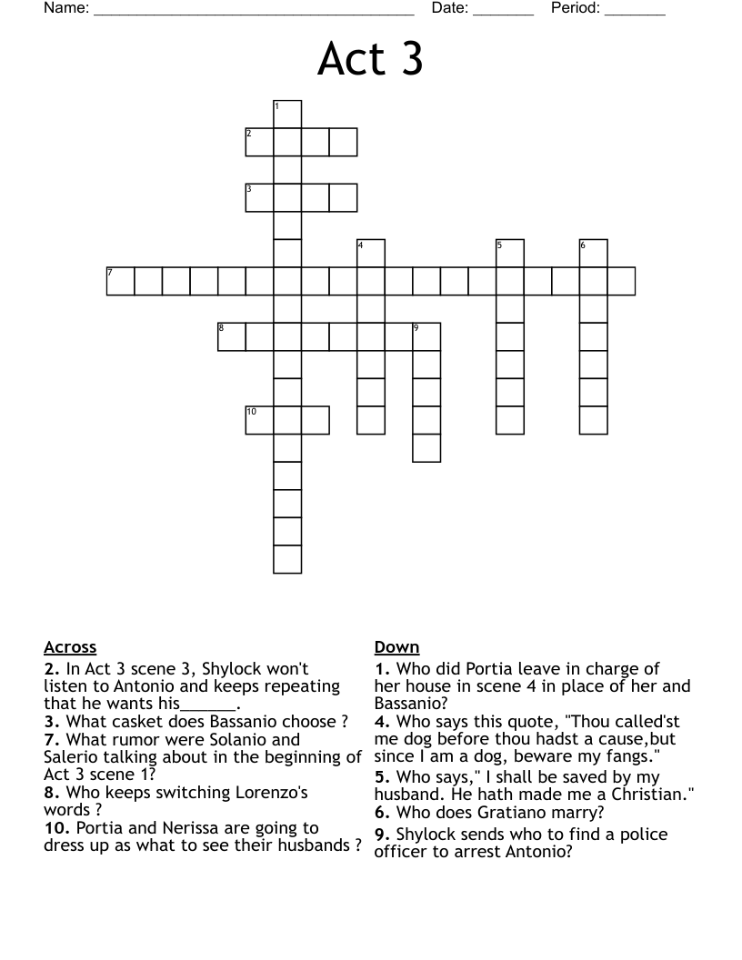 Act 3 Crossword
