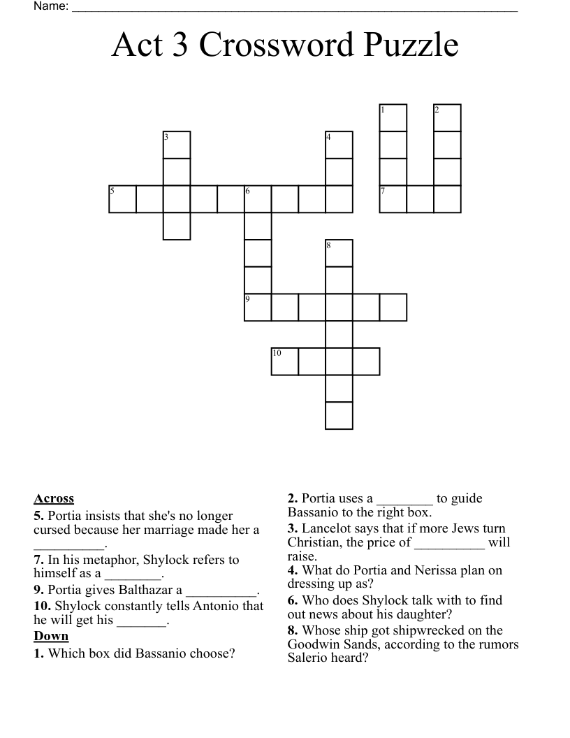 Act 3 Crossword Puzzle