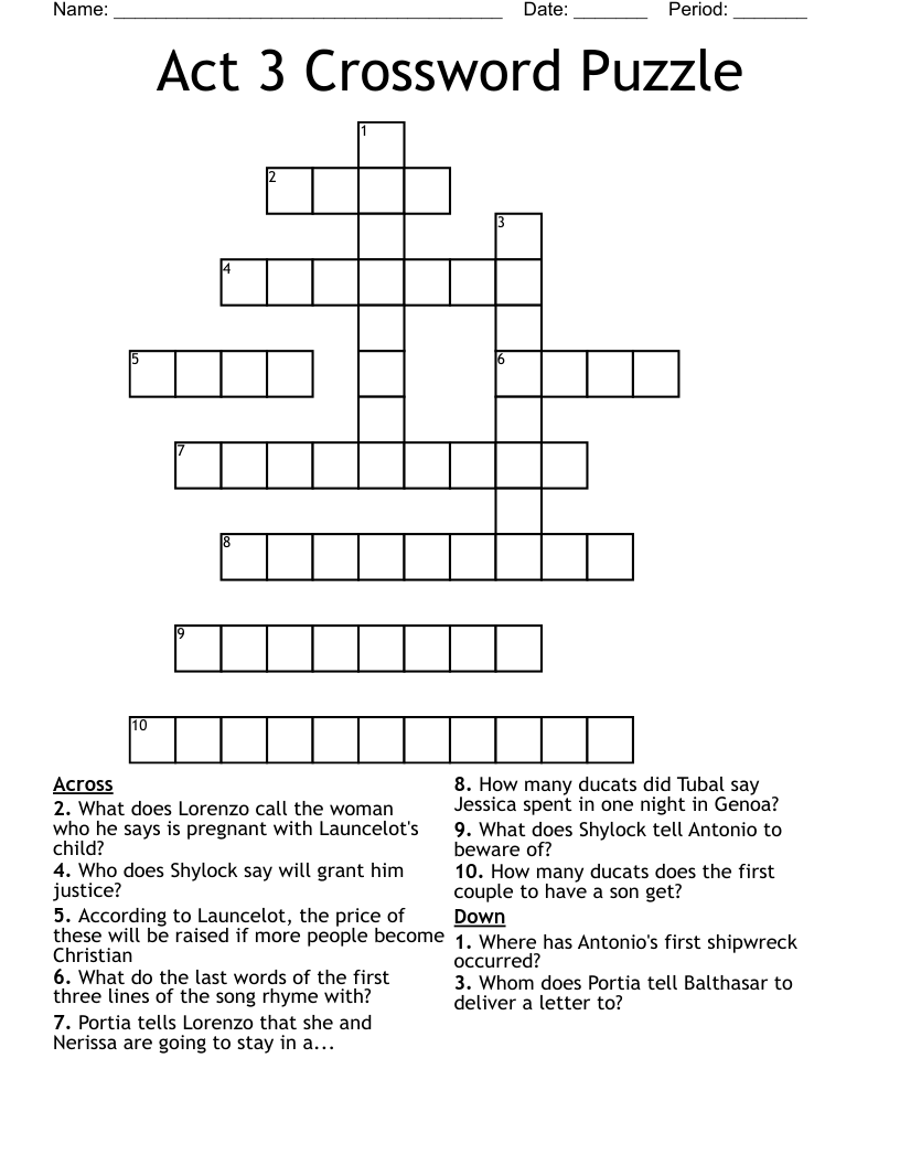 Act 3 Crossword Puzzle 