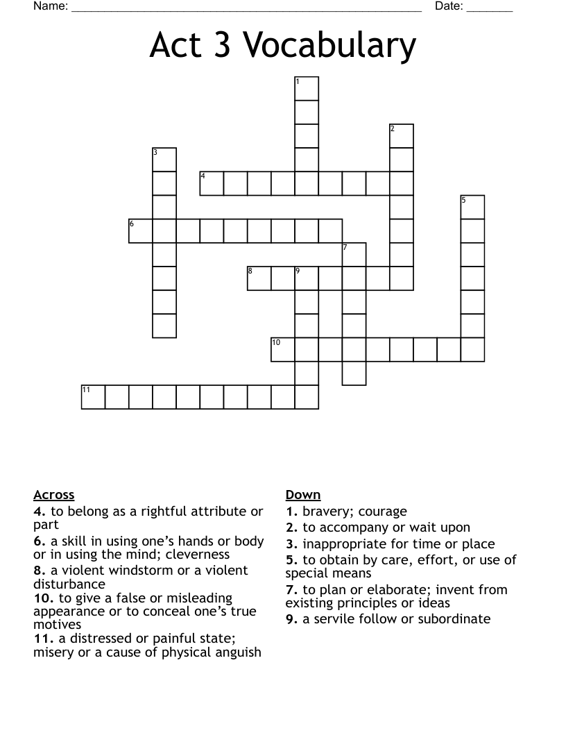 Act 3 Vocabulary Crossword