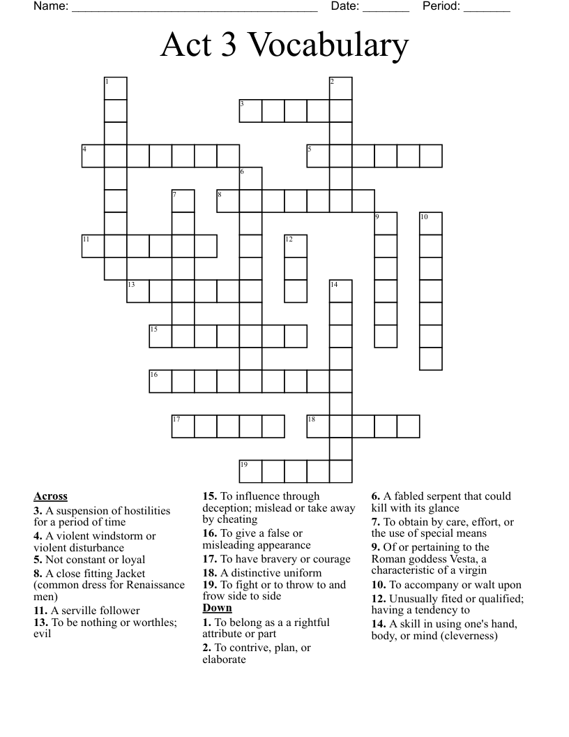 Act 3 Vocabulary Crossword