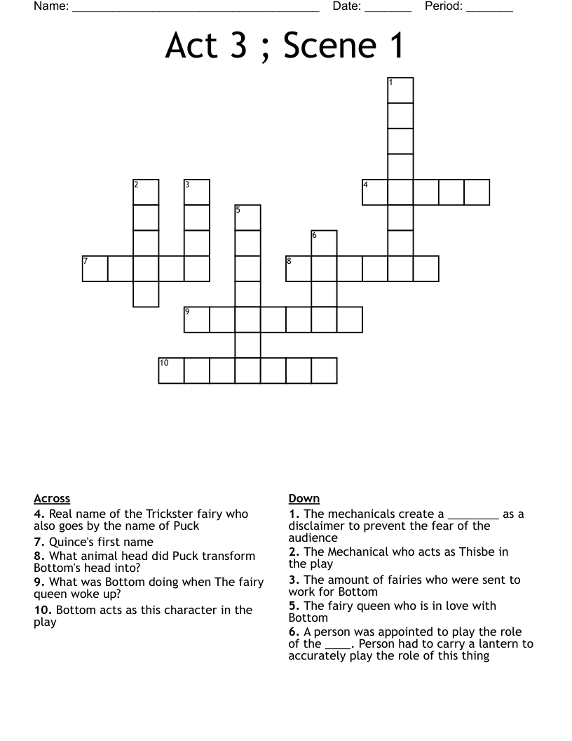 Act 3 ; Scene 1 Crossword