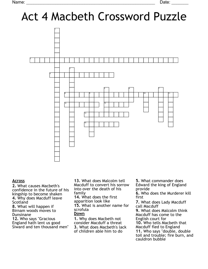 Act 4 Macbeth Crossword Puzzle