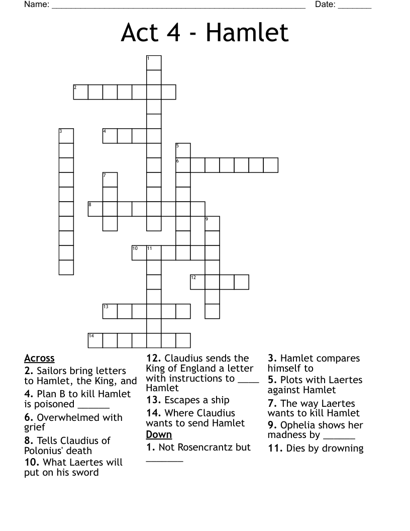 Act 4 - Hamlet Crossword