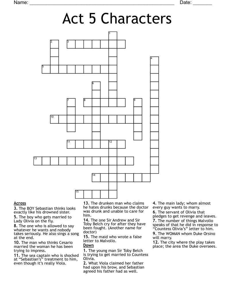 Act 5 Characters Crossword