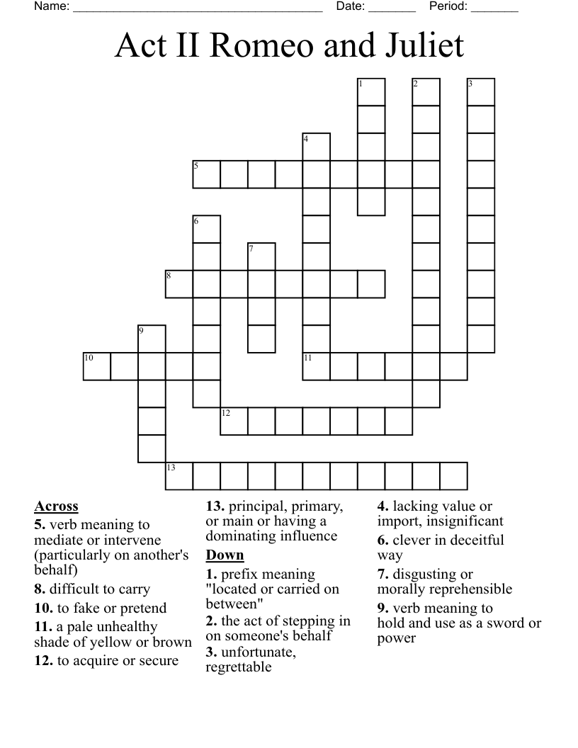 Act II Romeo and Juliet Crossword
