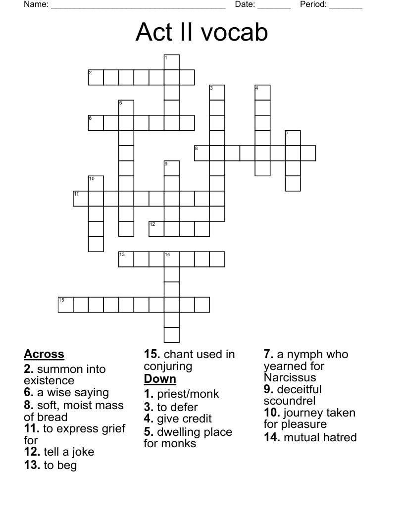 Act II vocab Crossword