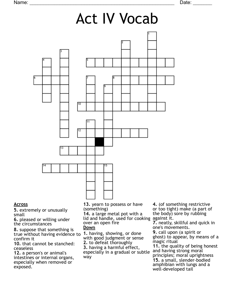 Act IV Vocab Crossword