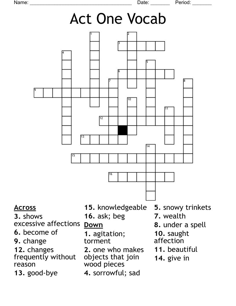 Act One Vocab  Crossword