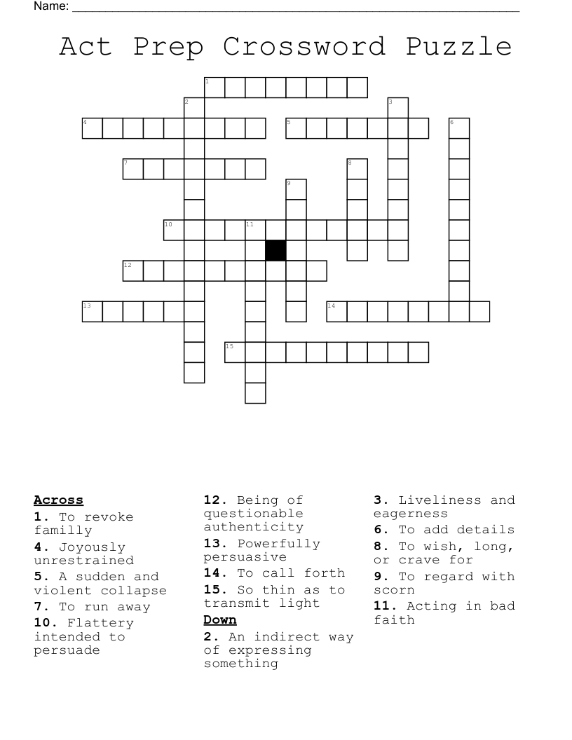 Act Prep Crossword Puzzle