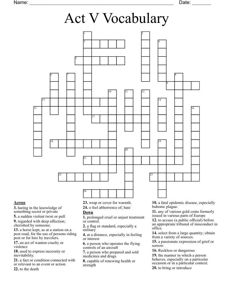 Act V Vocabulary Crossword