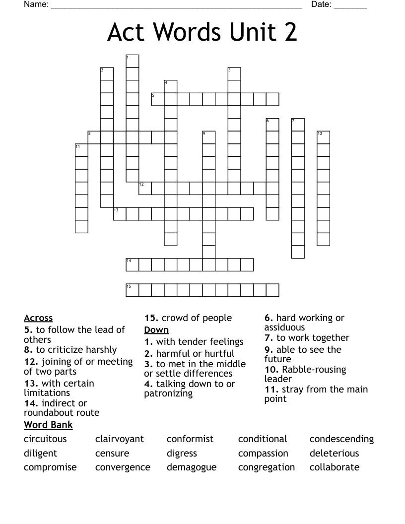 Act Words Unit 2 Crossword