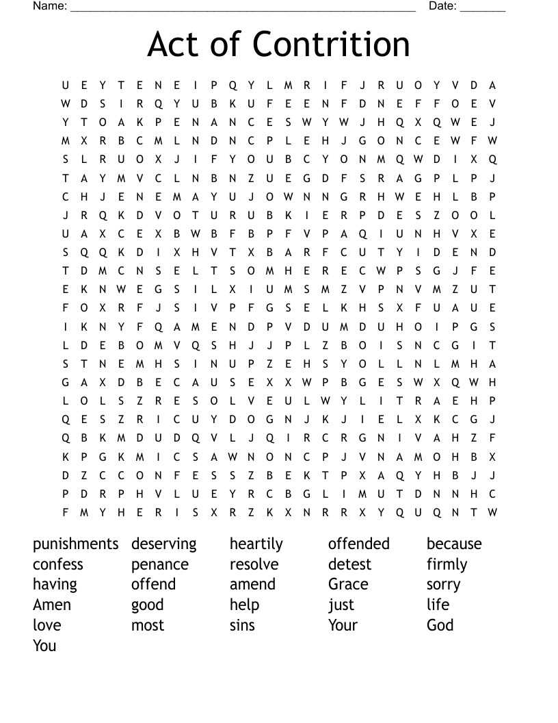 Act of Contrition Word Search