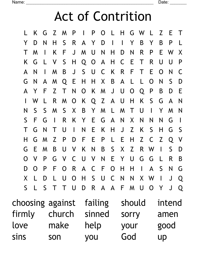 Act of Contrition Word Search