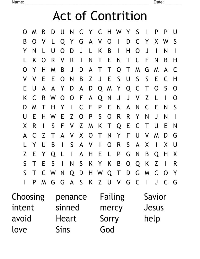 Act of Contrition Word Search