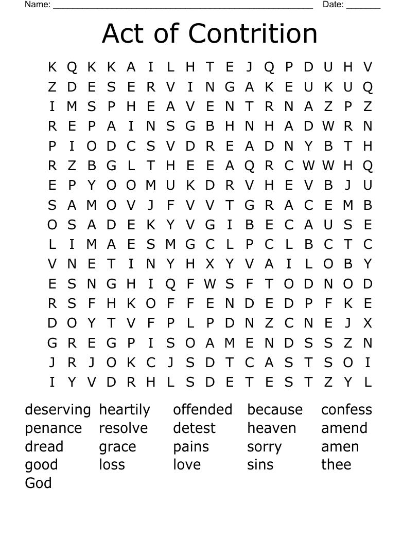 Act of Contrition Word Search