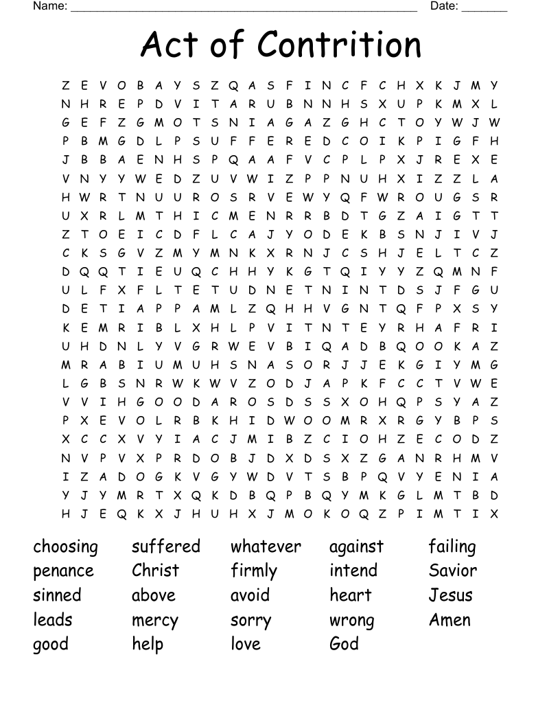 Act of Contrition Word Search