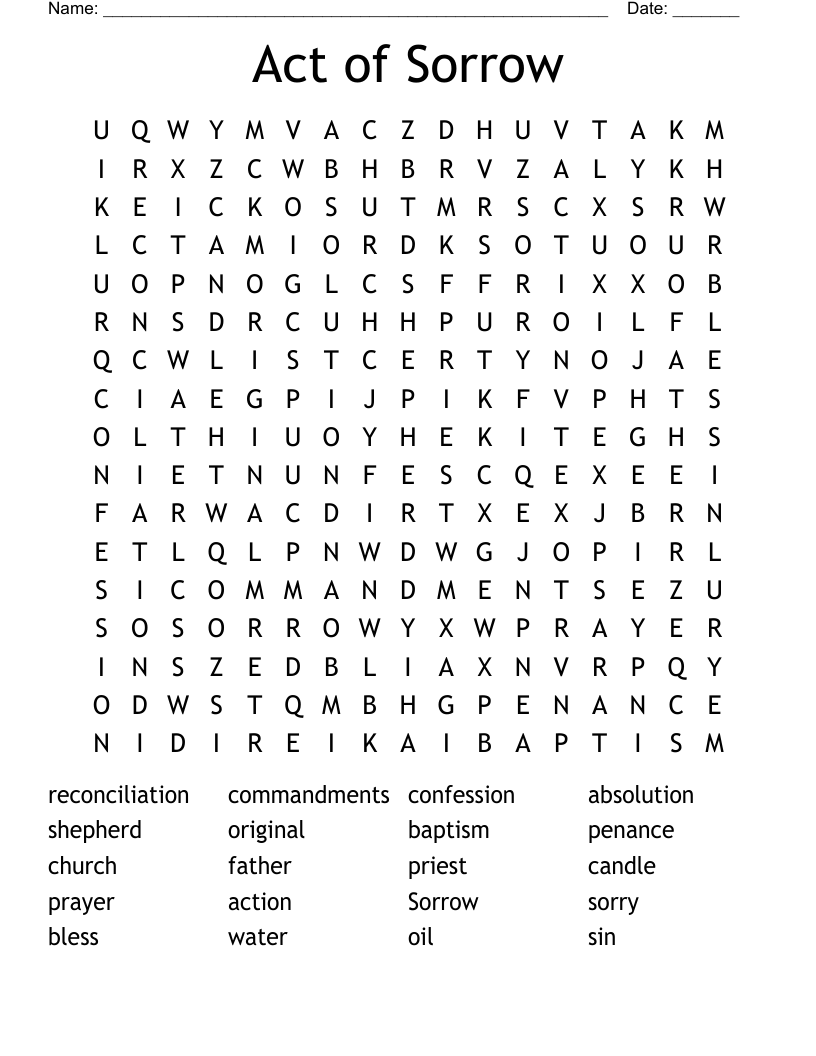 Act of Sorrow Word Search