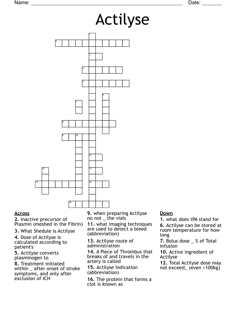 Actilyse Crossword