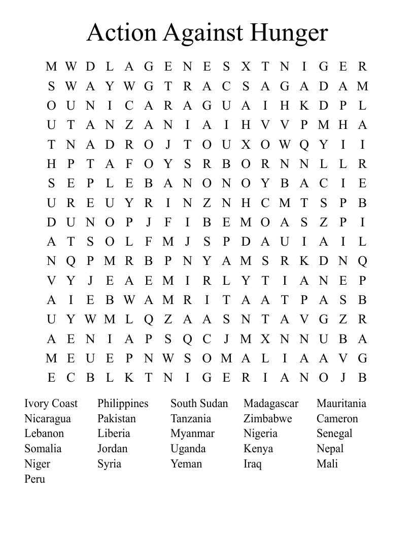 Action Against Hunger Word Search