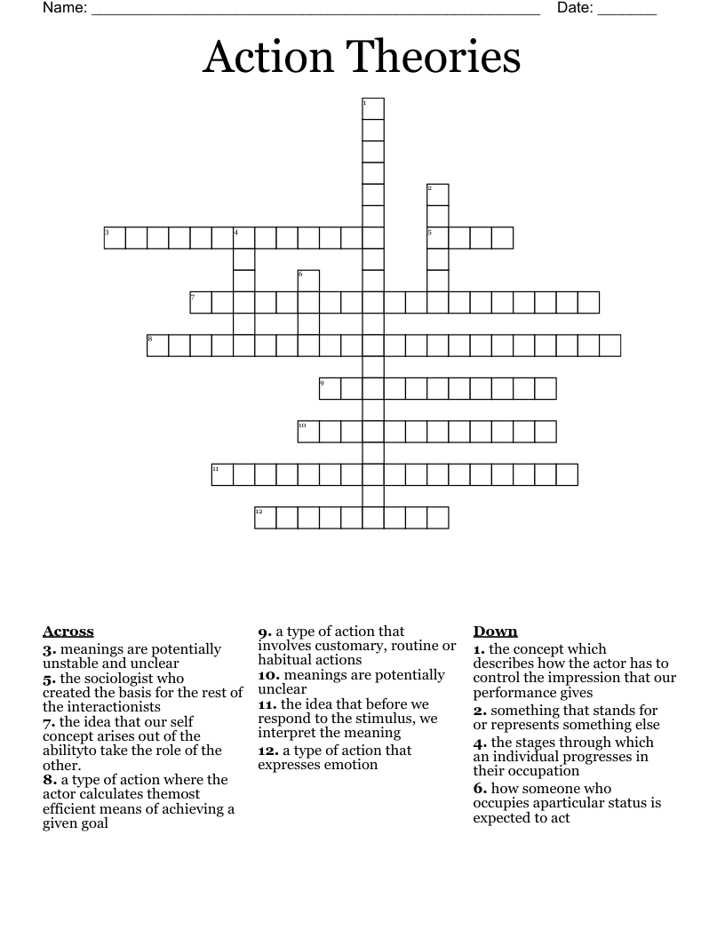 Action Theories Crossword