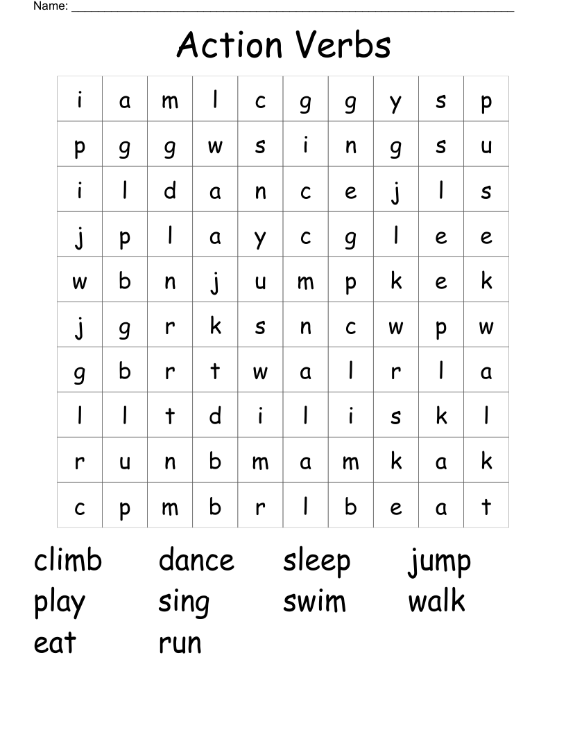 Action Verbs Word Search