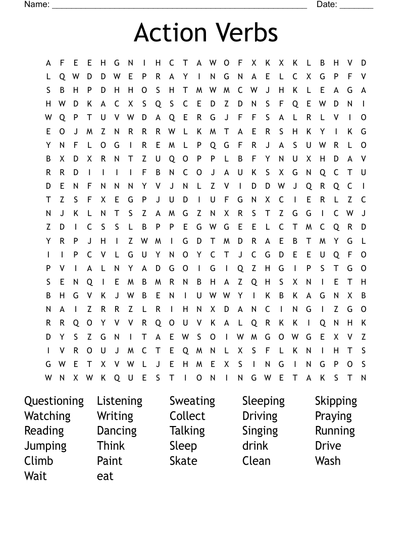 Action Verbs Word Search