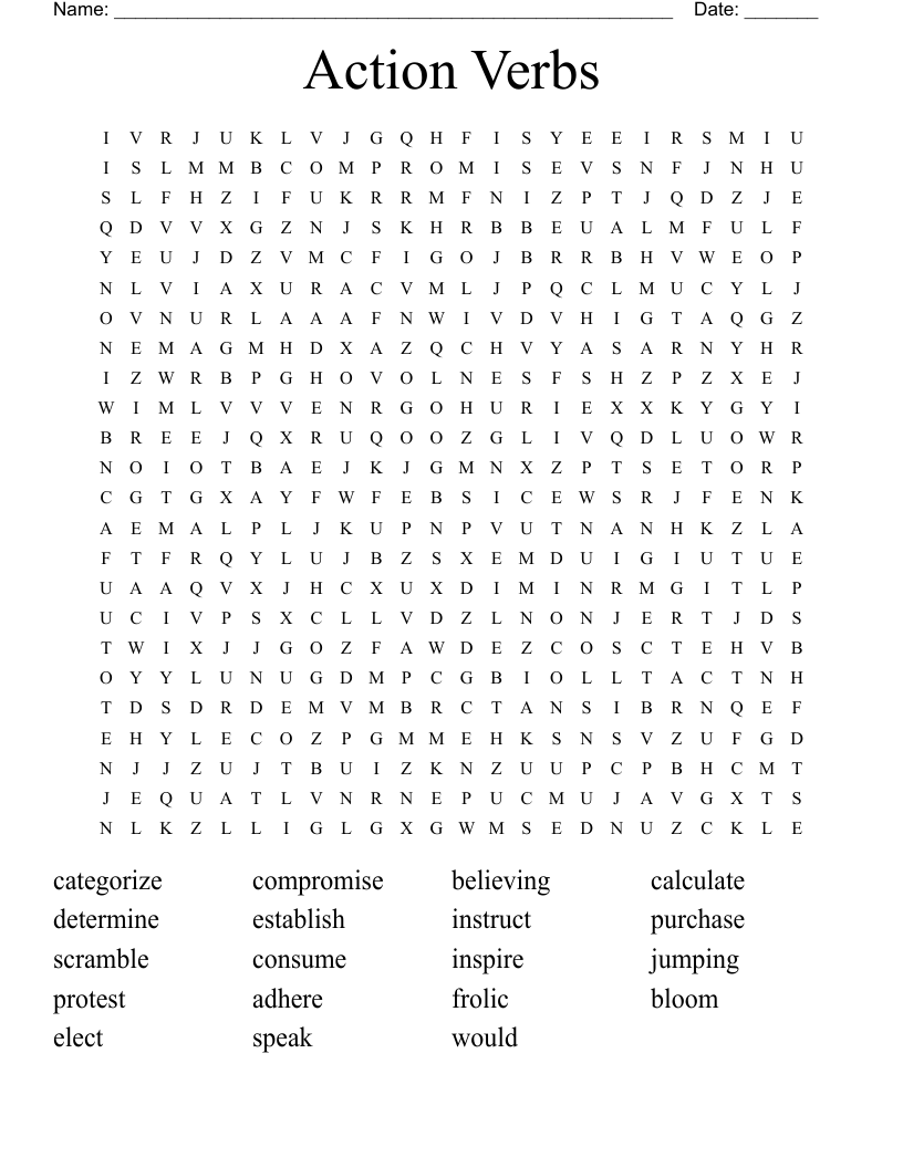 Action Verbs Word Search