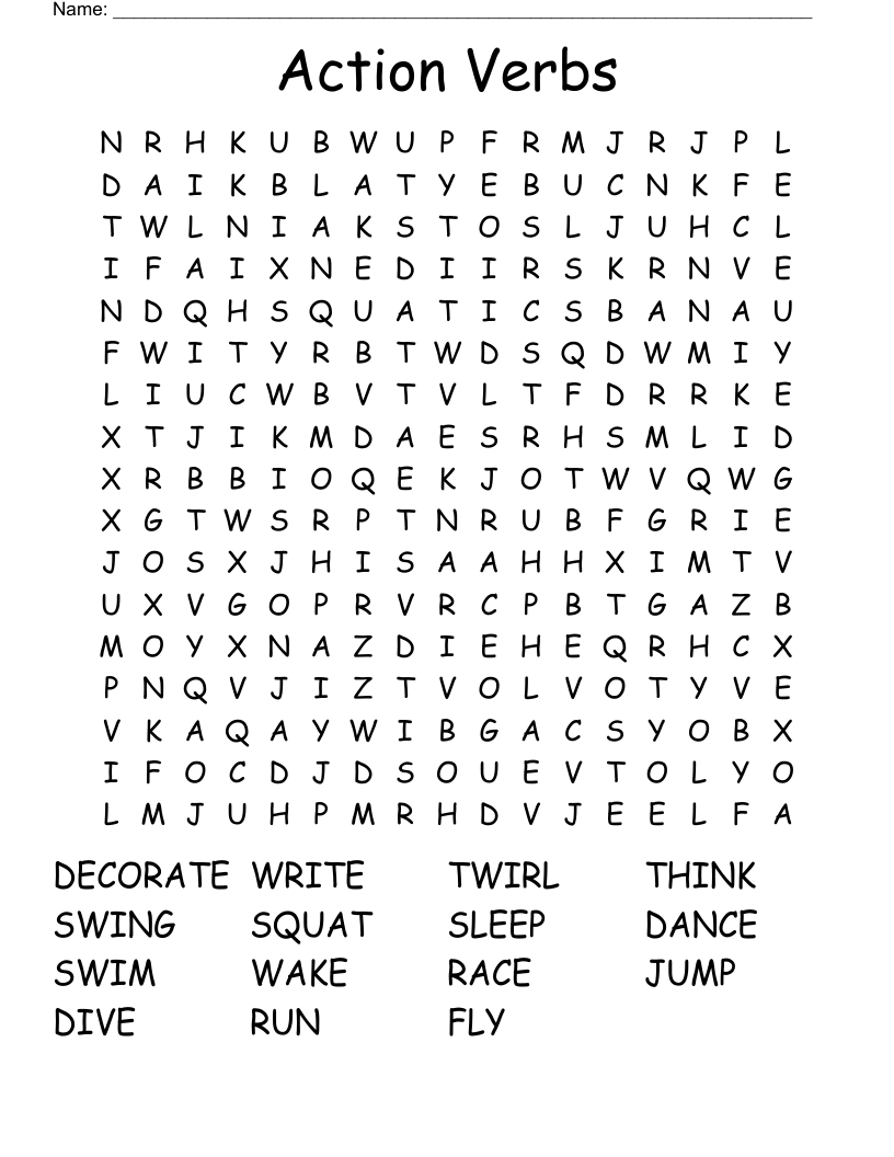 Action Verbs Word Search