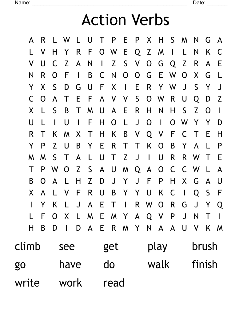 Action Verbs Word Search