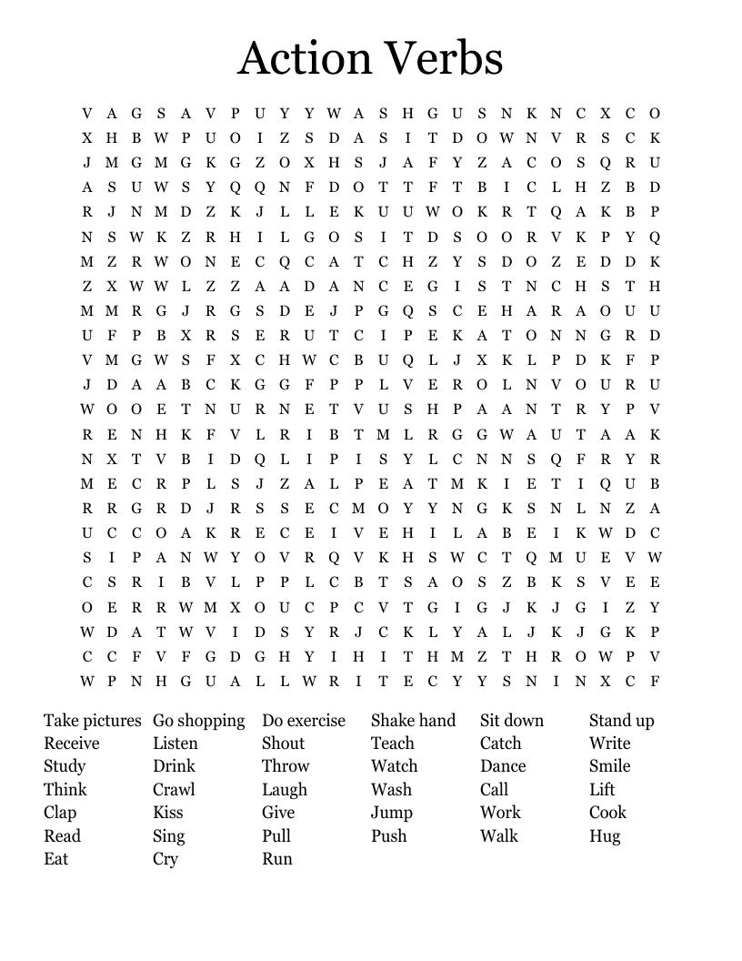 Action Verbs  Word Search