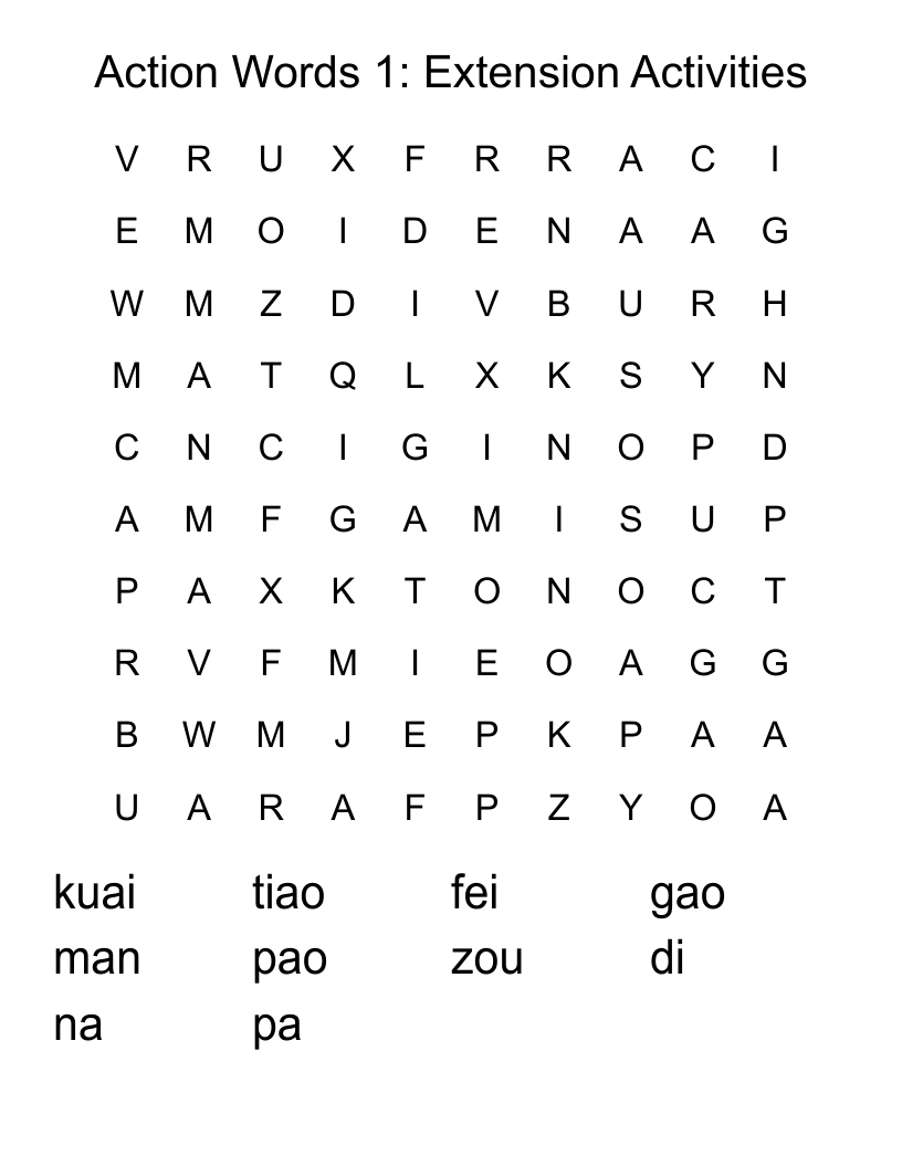 Action Words 1: Extension Activities Word Search